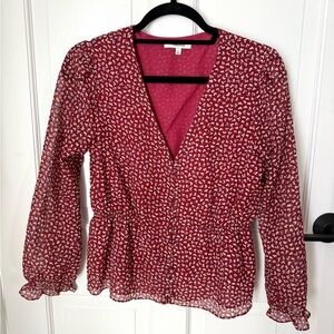 Madewell Red Smocked Fitted Blouse